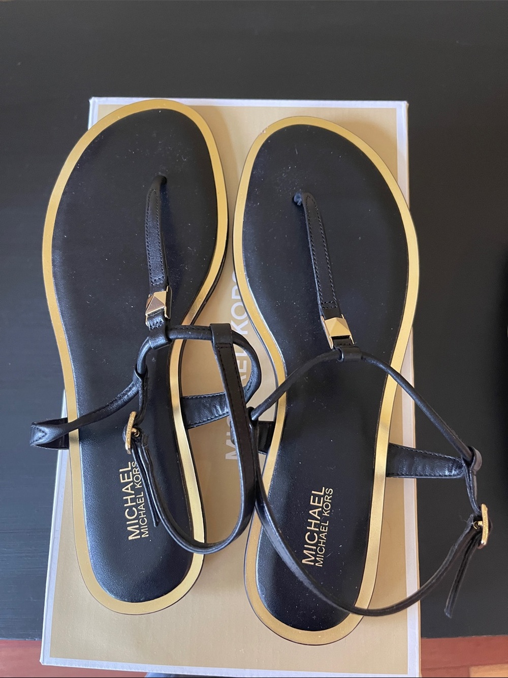 Michael Kors black and gold sandals